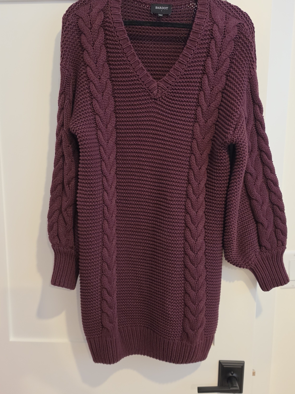 Bardot Plum Cable-Knit V-Neck Sweater Dress